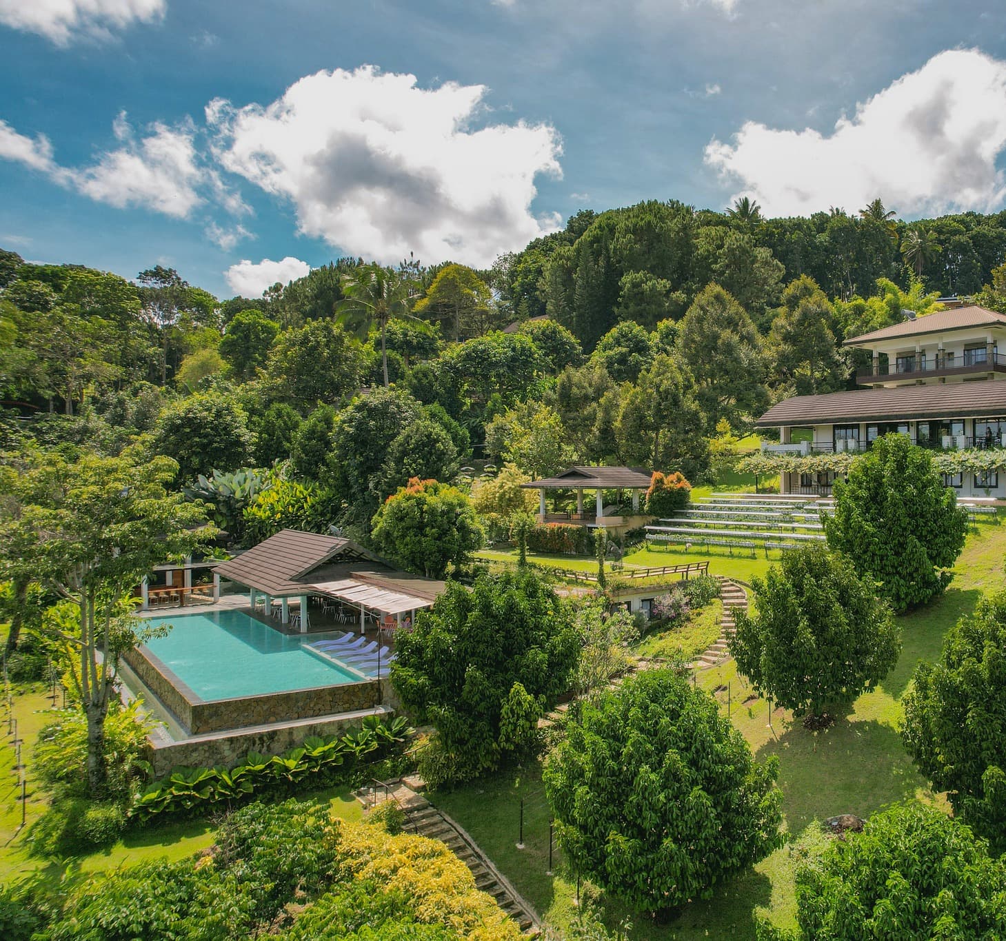 Aerial view of Hidden Gardens Resort among the trees in Davao